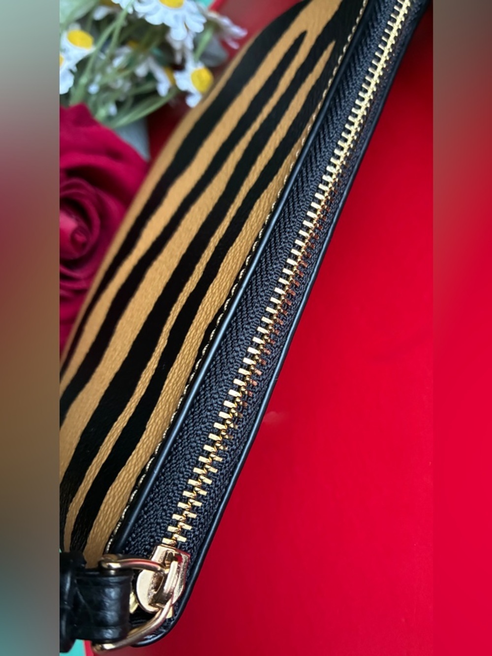 Coach Tiger Stripe Wristlet - Black & Tan - Picture 7 of 9